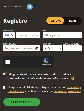 Formulario de registro de Play Fortuna